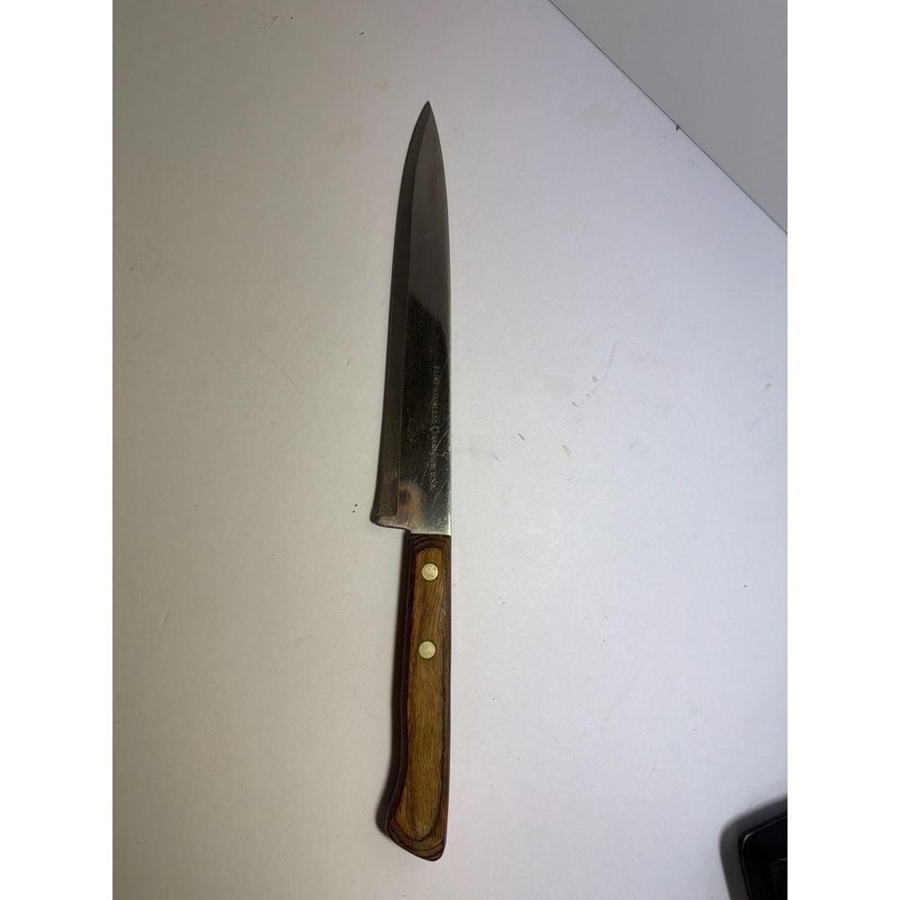 Vintage Flint Stainless Vanadium Utility Knife, 8" Blade, Wood Handle — Made i